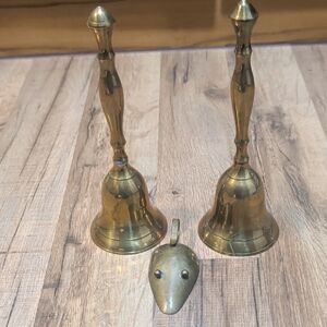 Polished Brass Hand Bells with Brass Mouse Accent